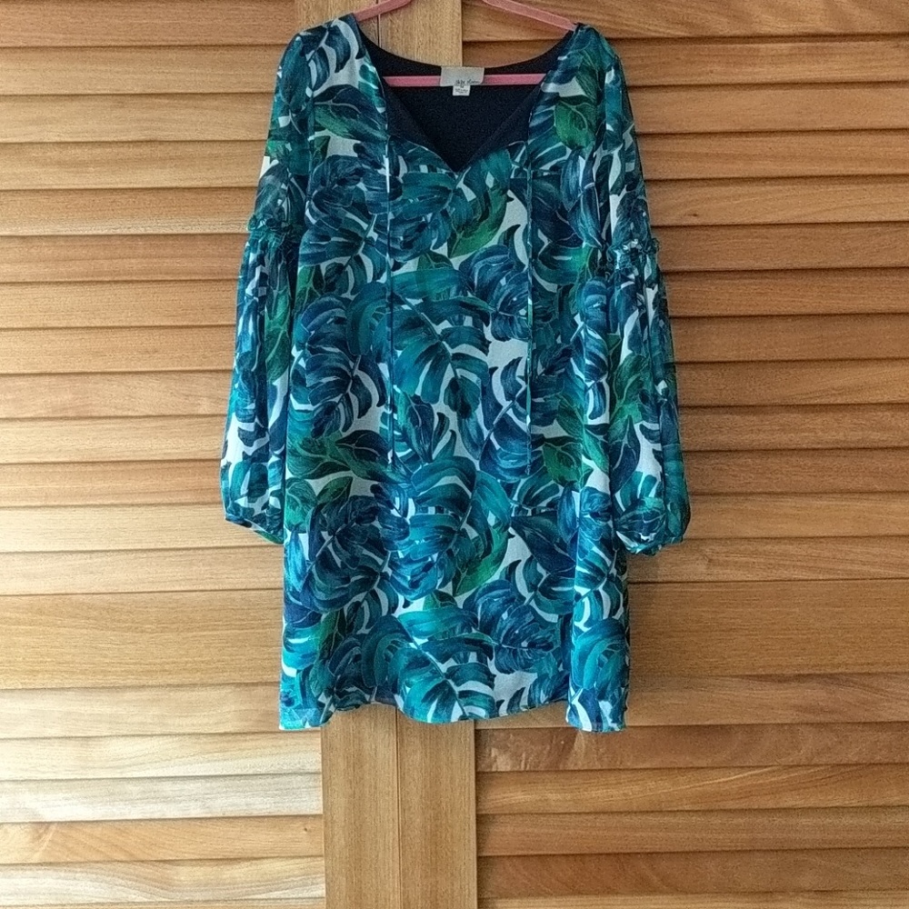 Tropical leaf print dress from Anthropologie